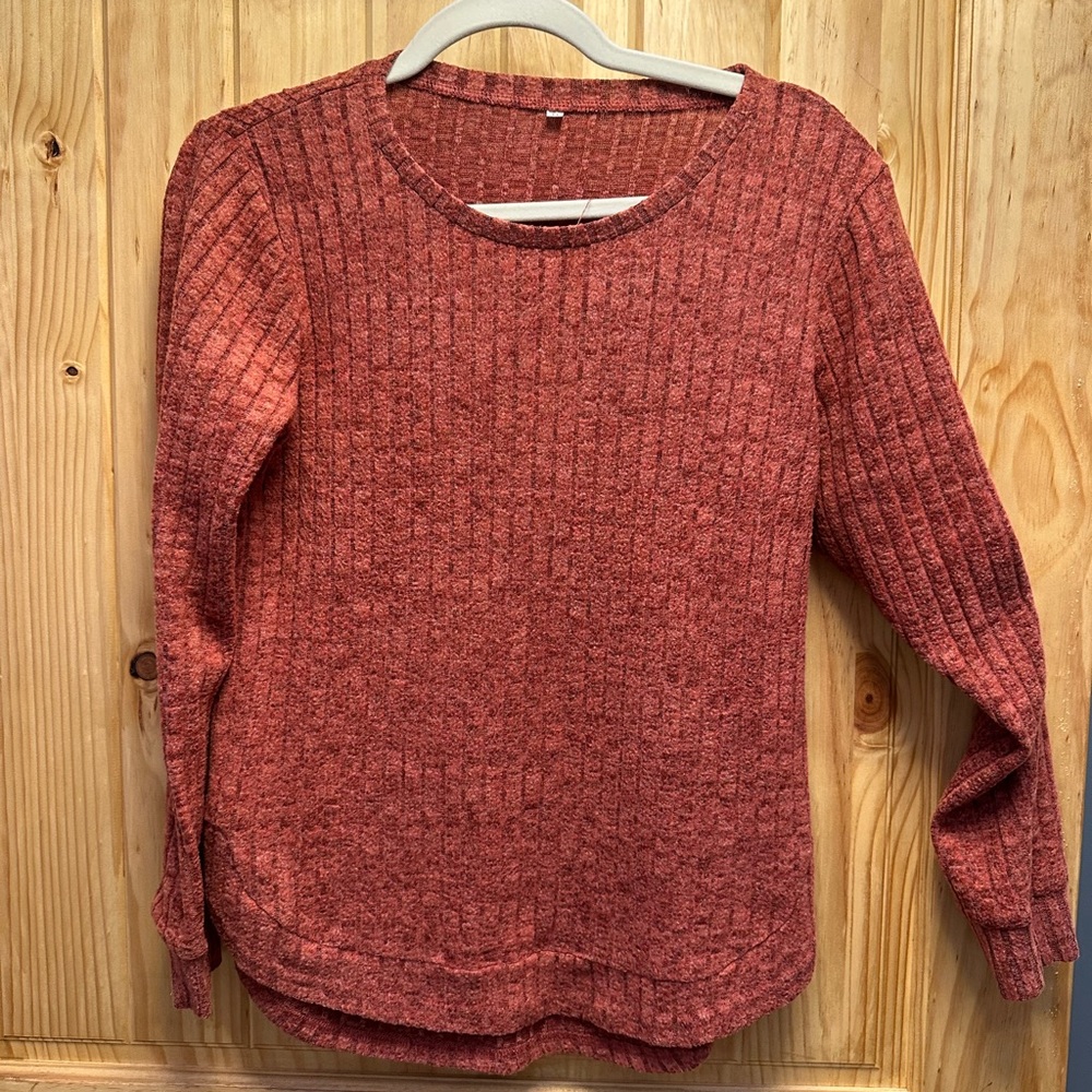 Rust Ribbed Knit Sweater